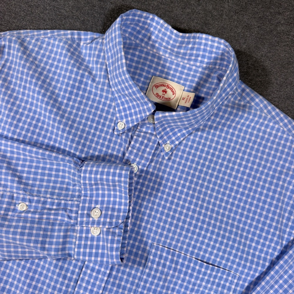 Brooks Brothers Red Fleece Button Down Shirt Mens XL Blue Gingham Check Cotton